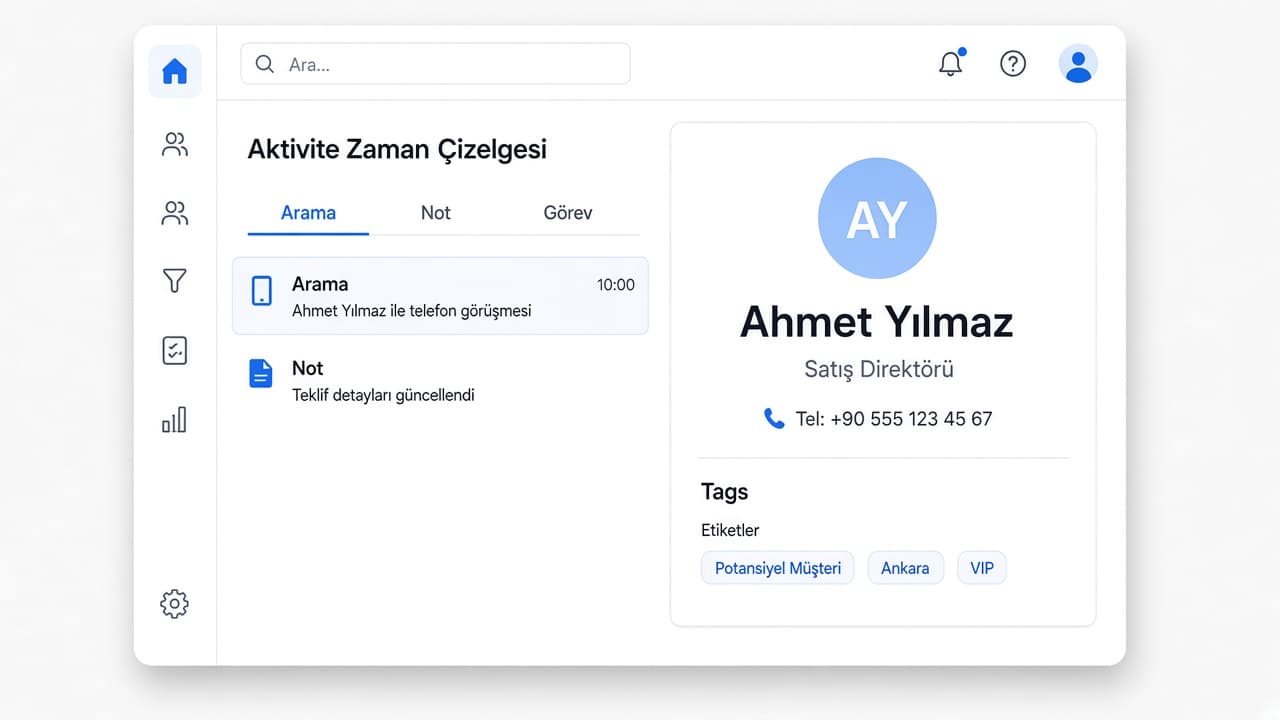 JokerSoft CRM kişi kartı ve aktivite ekranı, örnek verilerle
